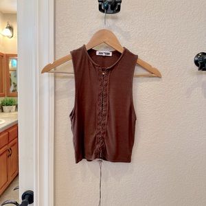 Joah Brown Brown Lace-Up Tank Top